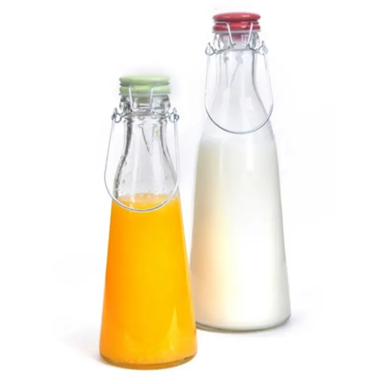 Glas versiegelt tragbare verjüngt 500ml 1000ml milch saft getränke enzym glas flaschen mit clip deckel
