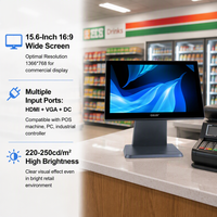 Écran tactile capacitif LED industriel de 15,6 pouces pour terminal de point de vente, idéal pour les supermarchés (vente en gros)