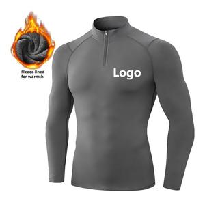 Chemises de sport actives à séchage rapide pour hommes avec logo personnalisé, col montant, manches longues, pull de course, sweat-shirt d'extérieur - Product Image 1