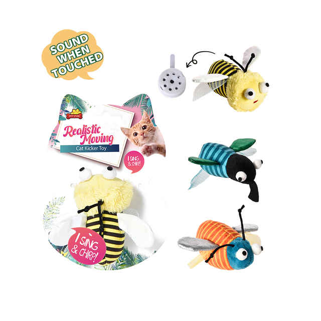 2024 Eco-Friendly Unique Interactive Electronic Plush Cat Toy with Automatic Bee & Bird Sounds and No Vibration