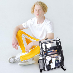 Clear Backpack Heavy Duty Thick PVC <strong>Transparent</strong> Backpack with Leather Trim Large Capacity See Through Backpack