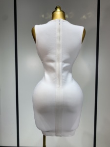 <span class=keywords><strong>Abito</strong></span> da donna a fascia, aderente, corto, scollo a V, con cut-out, bianco, con paillettes argentate, scintillante, per feste, club, matrimoni, compleanni, serate - Product Image 4