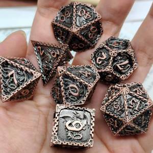 七件多面骰子套装锌合金闪光粉末金属骰子DND运行圆形骰子不锈钢可重复使用 - Product Image 2