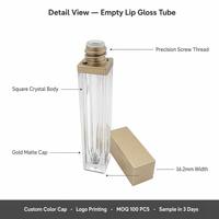 Vente en gros de tubes à gloss carrés vides de 7 ml avec bouchon doré, étiquette privée, logo personnalisé, conteneur en plastique transparent pour rouge à lèvres liquide, 7 g en vrac