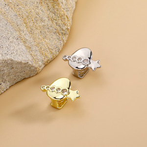 Grillz dentaire <span class=keywords><strong>en</strong></span> laiton plaqué <span class=keywords><strong>or</strong></span> véritable avec zircon, 1 rangée de pierres <span class=keywords><strong>en</strong></span> forme d'étoile, pour un seul dentier, diamants CZ - Product Image 2