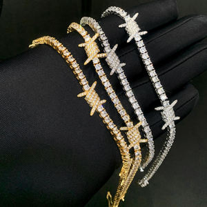 Cool Rock Punk Hip Hop joyería <span class=keywords><strong>de</strong></span> los hombres Micro pavimentación recta tirar alambre <span class=keywords><strong>de</strong></span> púas encanto y cadena <span class=keywords><strong>de</strong></span> tenis <span class=keywords><strong>de</strong></span> tracción recta collar <span class=keywords><strong>de</strong></span> los hombres - Product Image 2