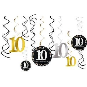 Wholesale PVC swirl hanging ornaments 10/15/20/25/30/40 years old birthday party background decoration supplies