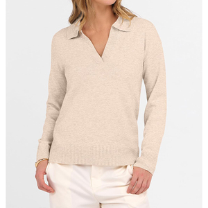 Suéter de Punto Ligero y Transpirable con Cuello en V para Mujer, Personalizable, Cuello Polo Blanco, OEM - Product Image 6