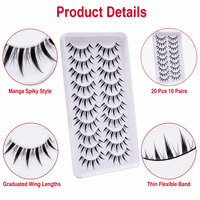 Faux cils Manga Lashes, 10 paires, effet naturel, cils volumineux en forme de œil de poupée, avec bande transparente, réutilisables pour femmes, pour les soirées