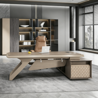 Bureau de direction moderne de luxe avec armoire latérale, table d'ordinateur en bois en forme de L pour PDG et managers