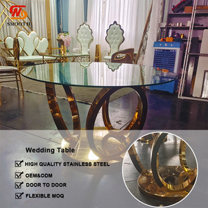 LEDA Custom Modern Outdoor Dining Decor Gold Stainless Steel Frame Halls Banquets Restaurants Hotels <b>Table</b> for Wedding - Product Image 3