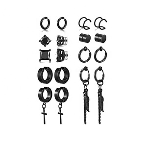 Boucles d'oreilles magnétiques en acier inoxydable au design simple, avec chaîne et feuille, à clipser, pour hommes - Product Image 1