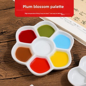 <span class=keywords><strong>Palette</strong></span> en céramique de style chinois avec motif de fleurs de prunier, plat de mélange multi-compartiments pour la peinture à la gouache et à l'<span class=keywords><strong>aquarelle</strong></span> - Product Image 2