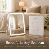 Miroir de maquillage de table blanc avec éclairage, 28 cm, rotation à 360°, miroir lumineux avec 3 modes de couleur, variateur d'intensité tactile