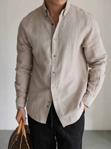 <span class=keywords><strong>Camicia</strong></span> da <span class=keywords><strong>uomo</strong></span> in misto <span class=keywords><strong>lino</strong></span> azzurro, a maniche lunghe, casual, con bottoni, traspirante, estiva, da spiaggia, vestibilità ampia - Product Image 3