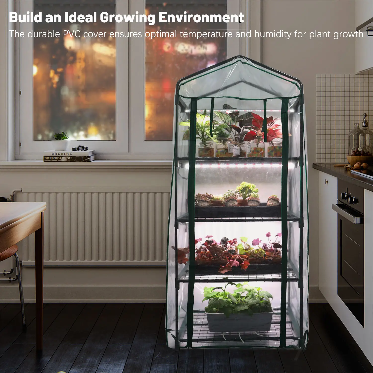 Mini serra a 4 livelli con copertura in plastica, Kit di coltivazione portatile compatto per interni