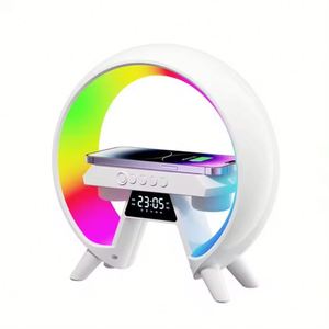 Fasion Mini Portable Audio Loudspeaker Speaker with Wireless Charger <b>LED</b> RGB Lamp Alarm <b>Clock</b> for Mobile Phone Indoor Outdoor - Product Image 2