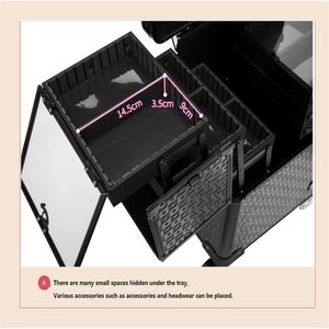 Estuche de maquillaje <span class=keywords><strong>profesional</strong></span>, maletín de aluminio ABS, <span class=keywords><strong>manicurista</strong></span> de belleza de viaje, <span class=keywords><strong>Maleta</strong></span> grande, equipaje de rodillo, negro multicapa - Product Image 5
