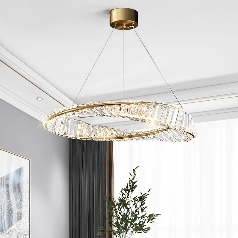 2022 Round Indoor Luxury Pendant Light Gold LED Hanging Lamp for Home Nordic K9 Crystals Chandelier