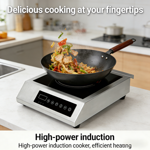 Table de cuisson à induction commerciale haut de gamme 3500W, brûleur unique avec technologie demi-pont et verre microcristallin noir, puissance 3500W - Product Image 2