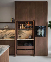 Ensemble d'armoires de cuisine en bois rustique Vermonhouzz, style ferme, sans poignées, placage bois naturel, avec grand îlot central