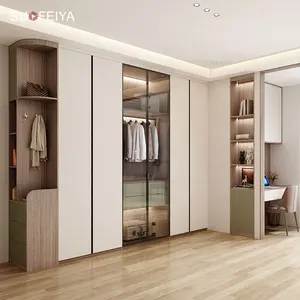 SUOFEIYA mujeres personalizadas en forma de L walk in closet melamina vidrio armario muebles de dormitorio