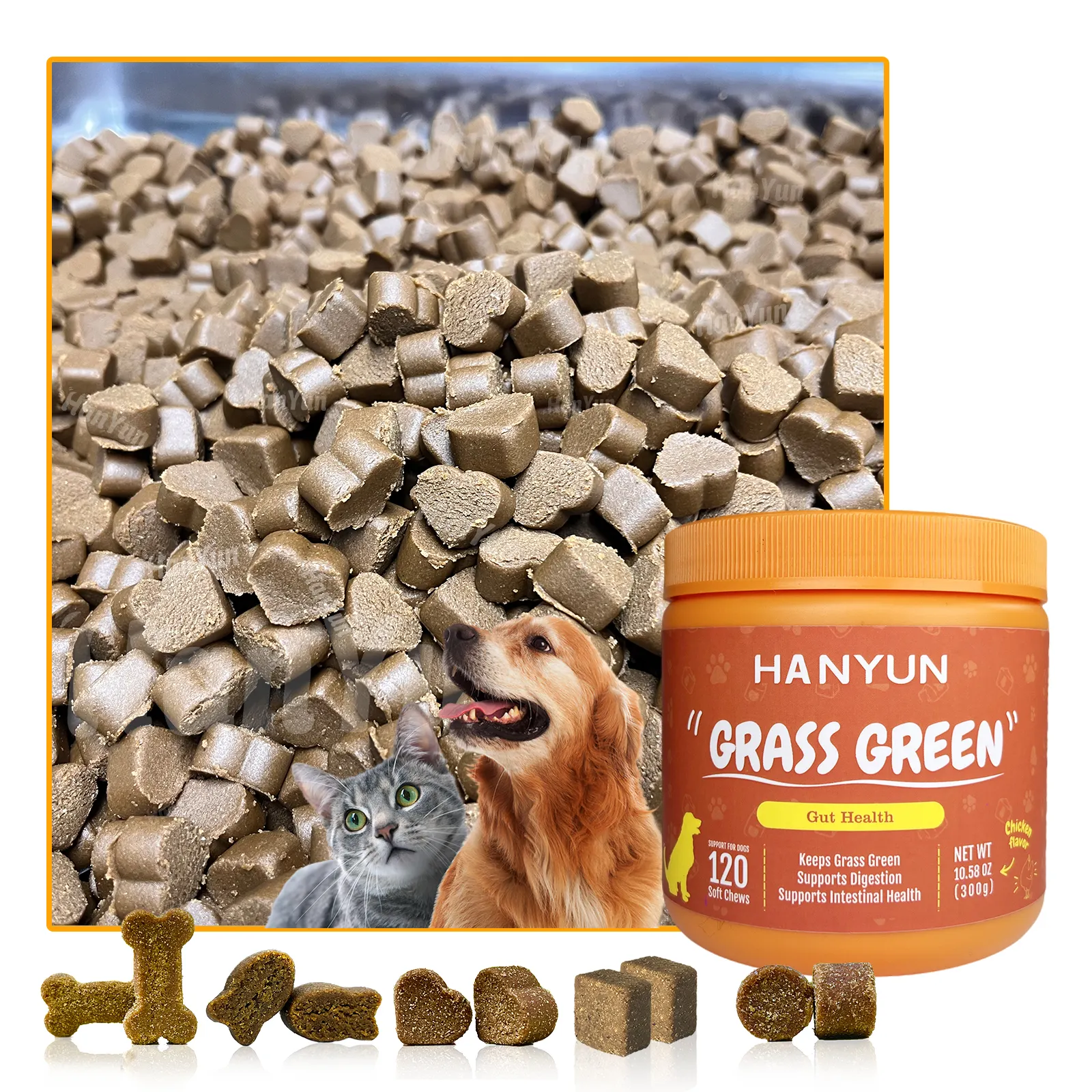 Hanyun Oem Grass Burn Spot Dog Pee Lawn Spot Pet Grass Green Chews For Dogs Reviews Grass Green Dog Chews with Probiotic