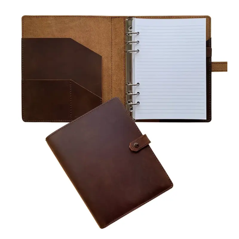 YY Refillable Leather Journal Lined Paper Cover Protector Book Cover A5 Leather Ring Binder Organizer for Men and Women