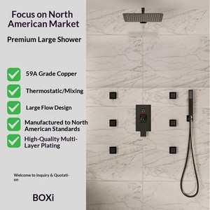 American Style 12-inch Wall-<b>Mounted</b> 304 Stainless Steel Water-powered LED Digital Display Rainfall Shower Head Matte Black BXW-0 - Product Image 2
