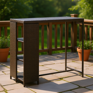 Brown Pe Rattan <b>Bar</b> <b>Table</b> 47.2 X 23.6 X 43.3 In With Shelf Modern Outdoor Home <b>Bar</b> Furniture - Product Image 2