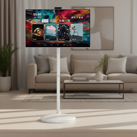 Téléviseur LED intelligent Android portable rechargeable 21,5 pouces avec écran tactile incurvé grand format HDTV 1080p Full HD 60Hz pour cuisine/salon, blanc