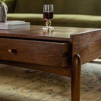 Table basse moderne en bois avec tiroir de rangement et étagère ouverte, table centrale de salon en bois massif avec grand espace de rangement