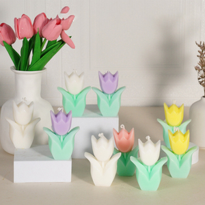 Huaming novedad hecho a mano 3D Color flor en forma de arte velas estilo Ins Mini cera de soja en forma de flor tulipán vela perfumada - Product Image 3