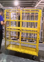 Chariot en treillis métallique pliable en acier galvanisé électrostatique Q235 à quatre roues, conteneur industriel HDNT