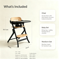 Chaise haute bébé convertible 3 en 1 réglable, chaise pour enfant multi-étapes avec plateau amovible, chaise haute en bois pour enfants de 0 à 6 ans