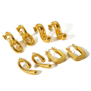 ต่างหูทรงเรขาคณิต ชุบทอง 18k ทำจากไทเทเนียมสตีล สำหรับผู้หญิง เหมาะสำหรับงานปาร์ตี้ เครื่องประดับแฟชั่นโดดเด่น - Product Image 5