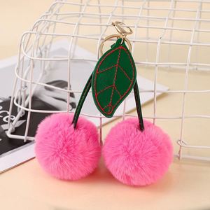 Porte-clés créatif en peluche cerise pour femme, pendentif pompon, décoration de sac et de voiture - Product Image 5