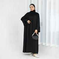Grosir pakaian Muslim 2 potong sederhana gaun Abaya sederhana wanita XXL dengan saku samping lengan celah musim semi musim gugur