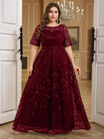 Grande taille Chic col rond paillettes broderie Patchwork robe évasée maille couleur impression élégante formelle femmes a-doublé robe de soirée