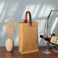 Sac cadeau en papier kraft imperméable avec poignée pour l'emballage d'une seule bouteille de vin