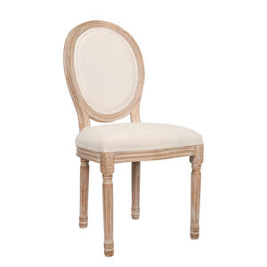 French Vintage Modern Dining Chair Oval Backrest Faux Leather Upholstered Seat Whitewashed Wood <b>Frame</b> for Restaurant Home - Product Image 1