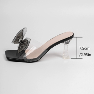 Sandales transparentes à talon avec nœud en strass pour femme – Idéales pour l'été et les occasions formelles en extérieur - Product Image 6