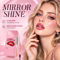 Coffret Maquillage Lèvres Rose Personnalisé avec Logo, 2-en-1 : Rouge à Lèvres Brillant Effet Miroir et Crayon à Lèvres Waterproof – Kit Lèvres en Gros