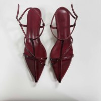 Sandales en cuir à bout pointu et à talon fin avec ceinture croisée et bout ouvert pantoufles cool à talon moyen pour femmes