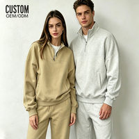 Ensemble décontracté unisexe personnalisé avec sweat-shirt oversize à col zippé et pantalon de survêtement en molleton de coton de haute qualité – Fabricant de survêtements