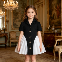 Blazer d'été à manches courtes plissé boutonné, formel, scolaire, décontracté, noir et blanc, vêtements pour tout-petits, robe pour enfants, robes pour bébés filles
