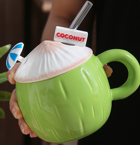 Werbegeschenk-Tassen Kreative Ins-Style Sommer-Kokosnuss-Tasse Niedliche Keramiktasse Großvolumige Wassertasse mit Deckel - Product Image 5