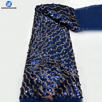Tissu en dentelle de tulle brodé Sinya de luxe marron à paillettes ondulées et perles pour robe de mariée ou de soirée, vendu par 5 yards