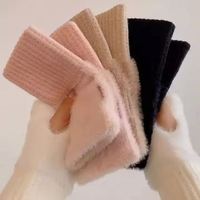 Mitaines sans doigts en tricot blanc uni chaudes pour femmes K412, mitaines en polaire douces pour l'hiver, mitaines à demi-doigts