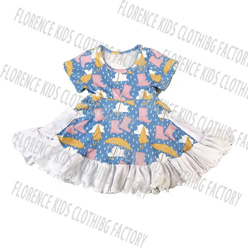 DH ODM custom summer fashion short sleeve ruffle bamboo baby twirl dress toddler girl dress